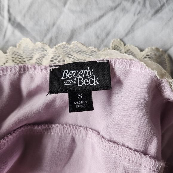 Lilac Satin Lace-Trim Chemise with Cream Lace - Picture 5 of 6